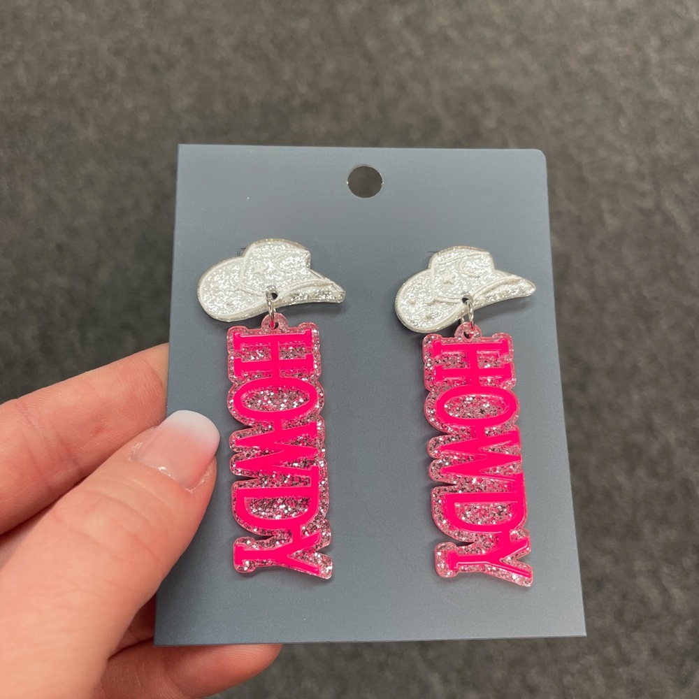 Pink and Silver Howdy Earrings